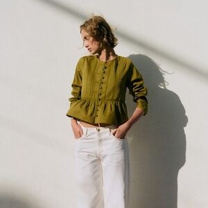 Sezane | CHARLINA BLOUSE | Olive Green | Size: 36 (US Small)